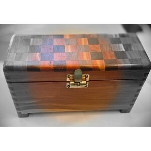 Handcrafted Wooden Box, Lidded End-Grain Checkerboard